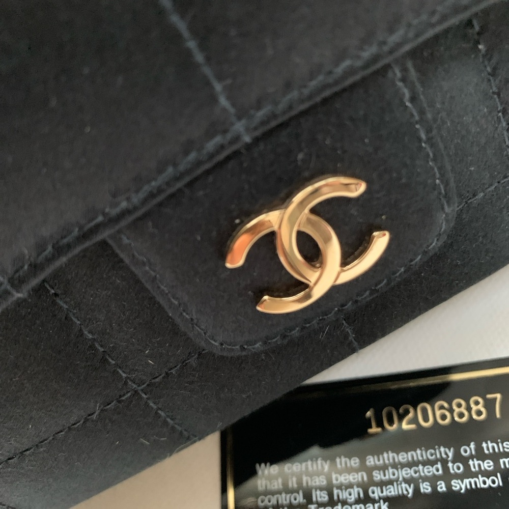 CHANEL Iconic Y2k Quilted Camellia Flap Bag Black Vegan Satin CC Gold Chain HW - Picture 13 of 15